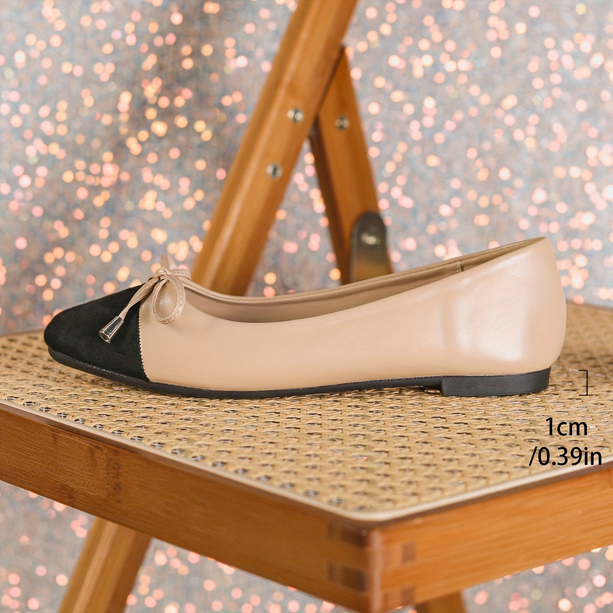 Women's Mary Jane Flats Light Brown Black Bow Casual Comfortable Slip-On Square Toe