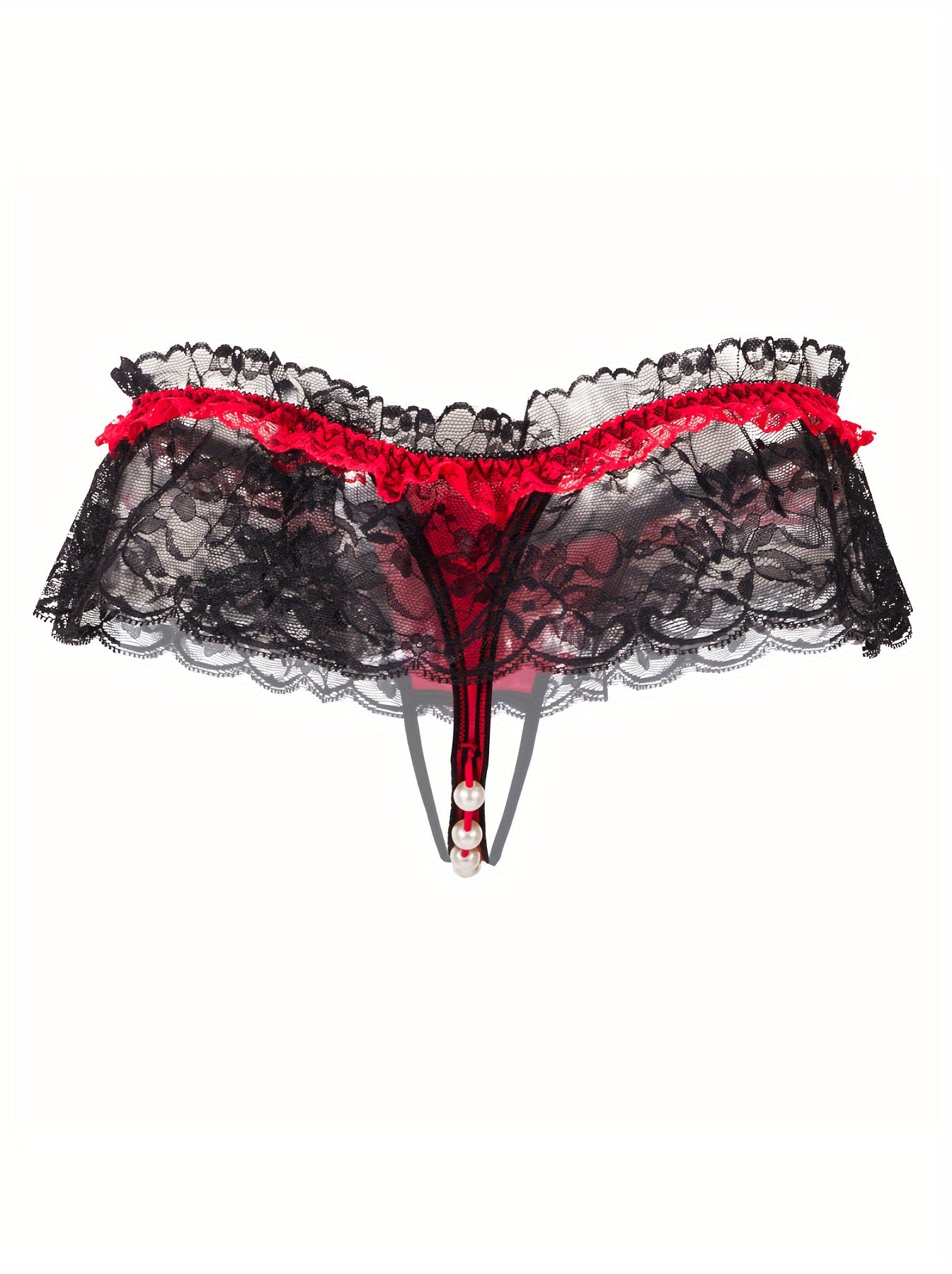 Women's Low Waist Lace Thong Panties Transparent Open-Crotch Lingerie