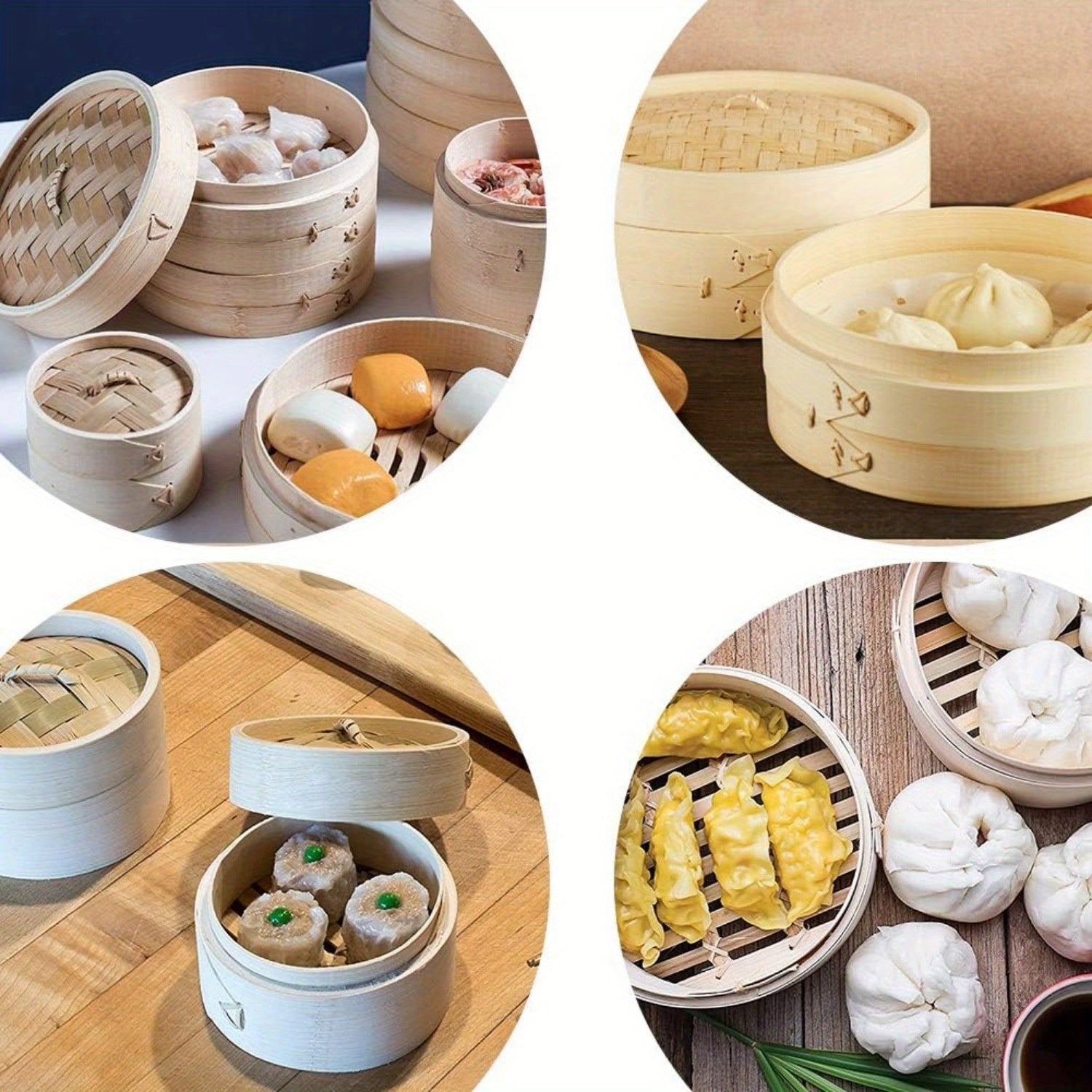 2-Tier Bamboo Steamer Basket 25.4cm Non-Stick Cooking Tool for Dim Sum Vegetables