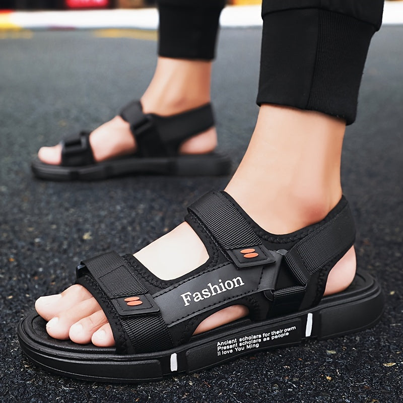 Erkaklar uchun alfavit naqshli tasodifiy sandallar, mato ustki qismi, tashqi plyaj kiyimlari uchun sirpanishga qarshi bog'ich.