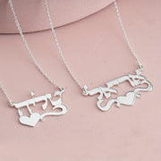 Stainless Steel Hebrew Name Necklace with Love Ribbon Pendant Jewelry