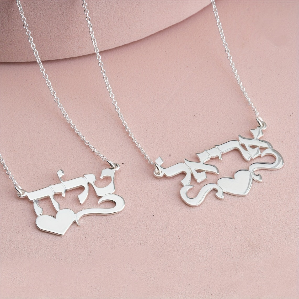 Stainless Steel Hebrew Name Necklace with Love Ribbon Pendant Jewelry