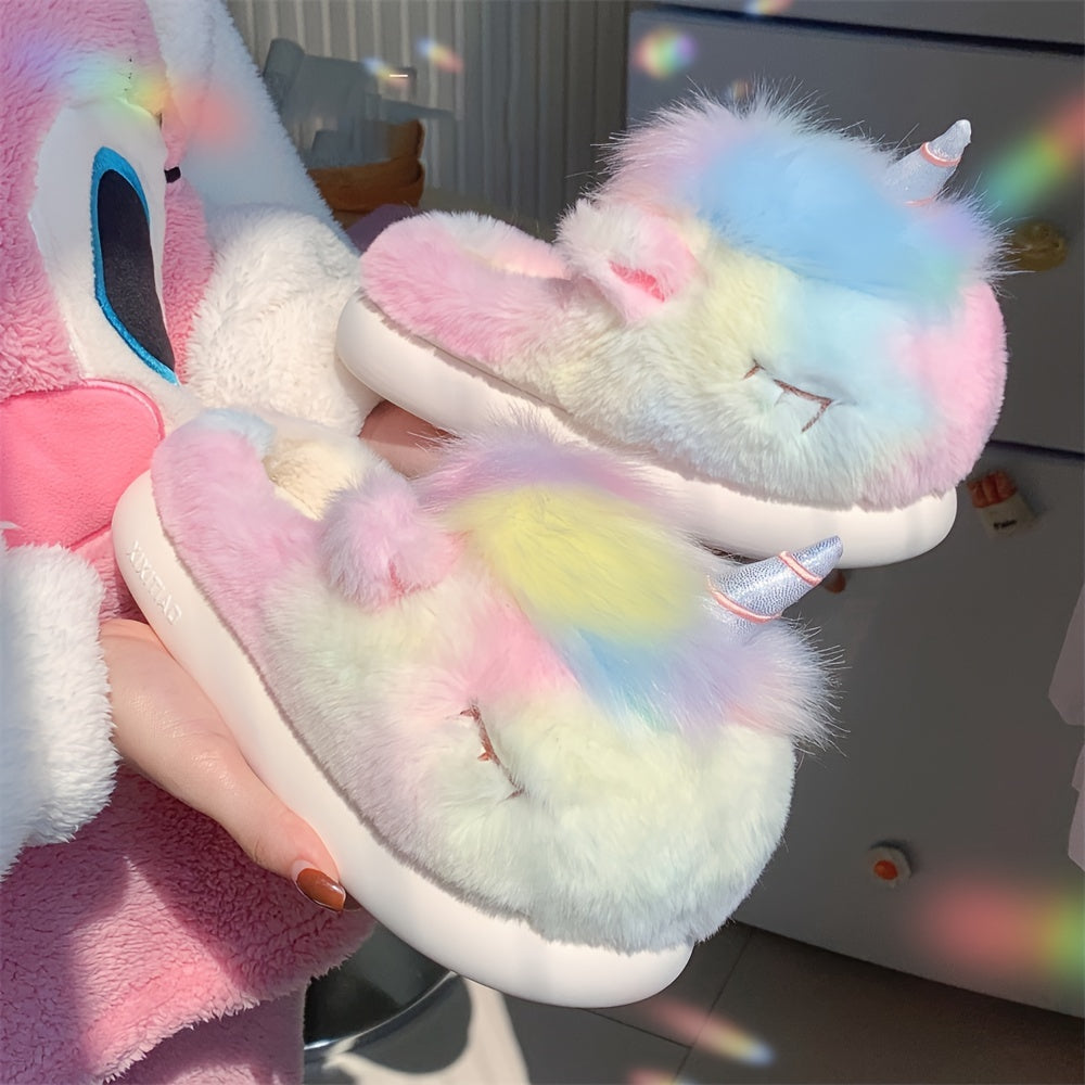 Women's Fluffy Plush Slip-On Slippers Winter Warm Non-Slip Shoes