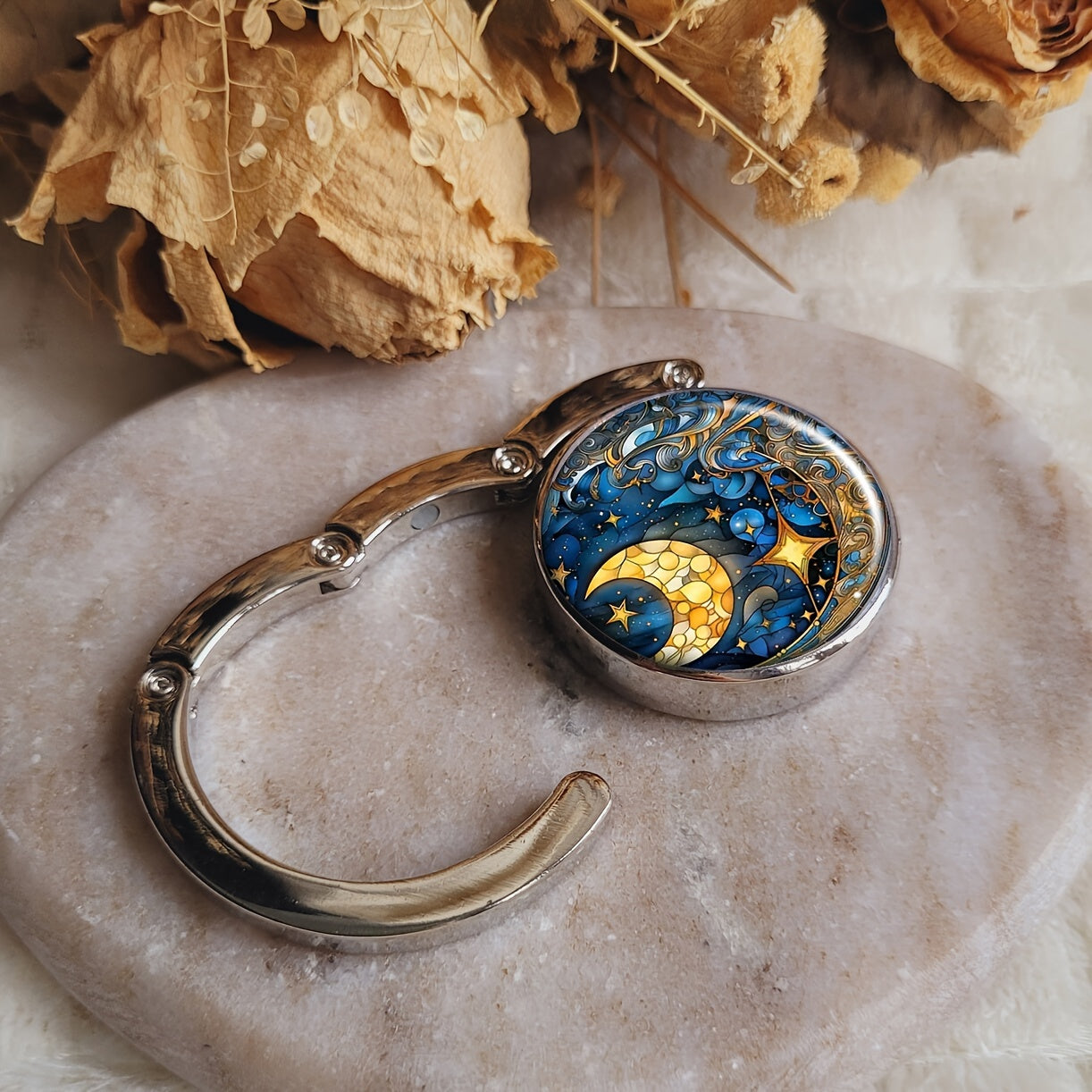 Moon and Stars Zinc Alloy Portable Bag Hook Foldable Handbag Hanger for Travel and Table Use