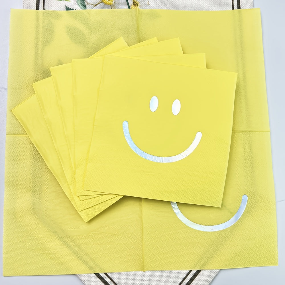 Set of 20 Yellow Smiley Face Disposable Napkins 2-Ply Paper 33 cm for Parties