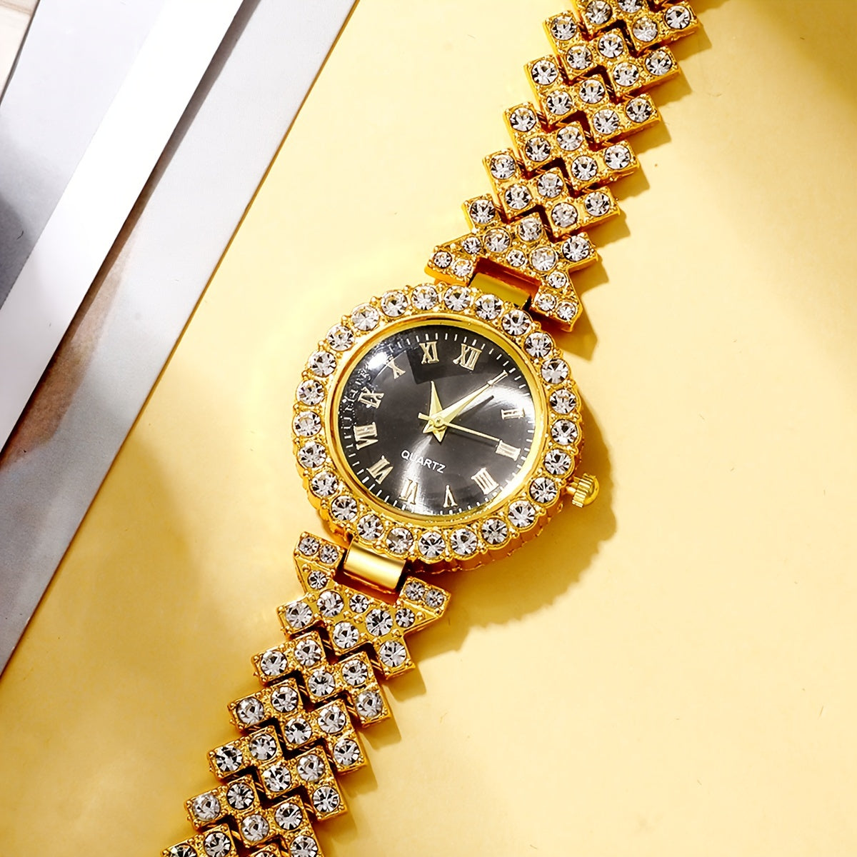 Women’s Luxury Rhinestone Quartz Watch Set with Jewelry Gift Box for Mom or Her