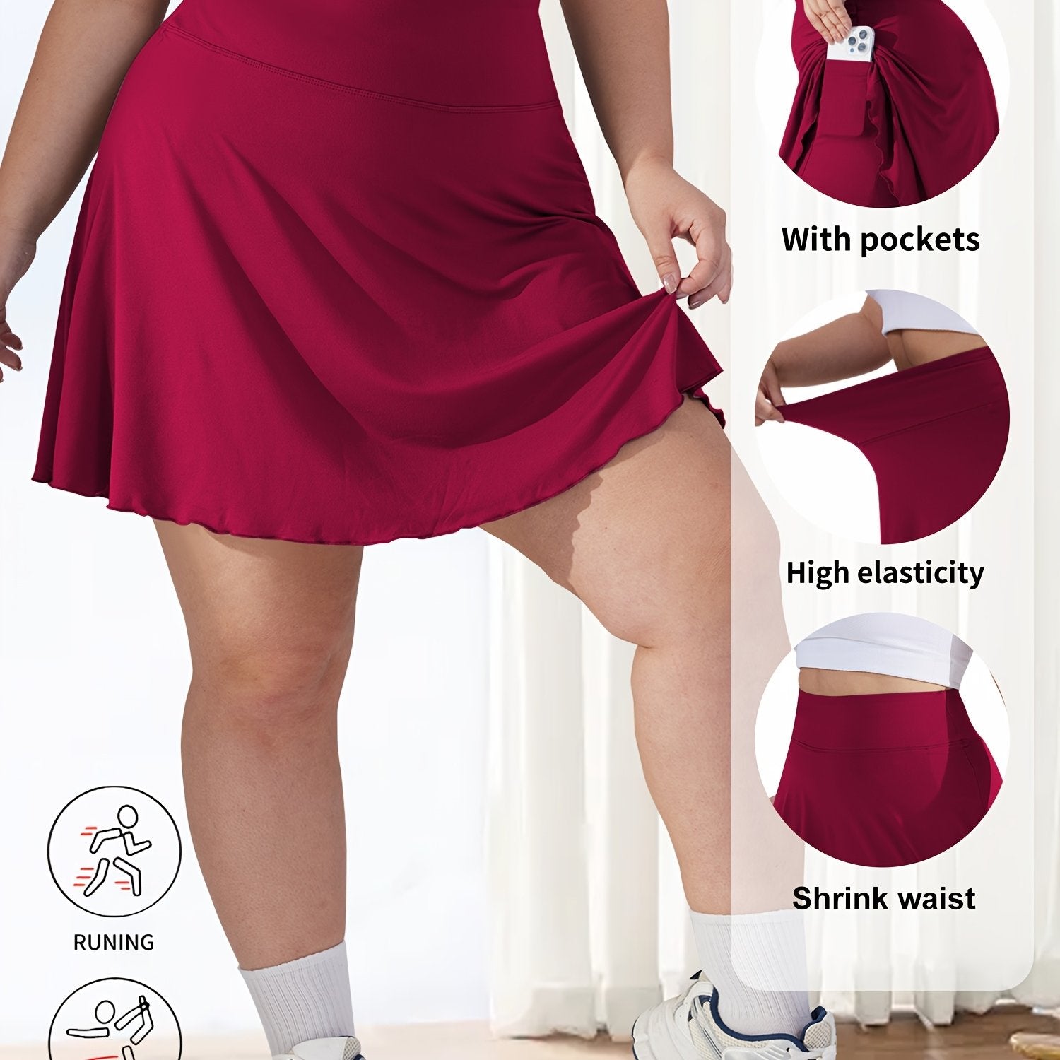 Plus Size Women's High-Waisted Flared Skirt Shorts with Pockets Breathable Summer