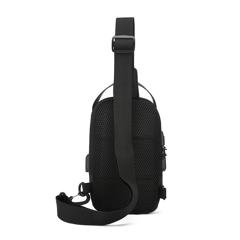 Bolso bandolera de tela Oxford para hombres para el desplazamiento diario con bolsillo para teléfono y cierre de cremallera en azul y negro