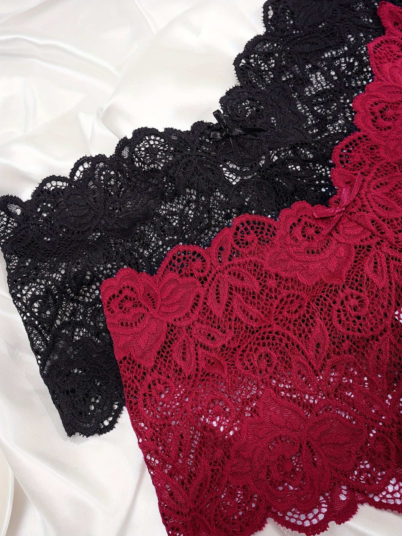 Комплект из 2-х кружевных трусиков с цветочным узором, удобные и дышащие с волнистым краем