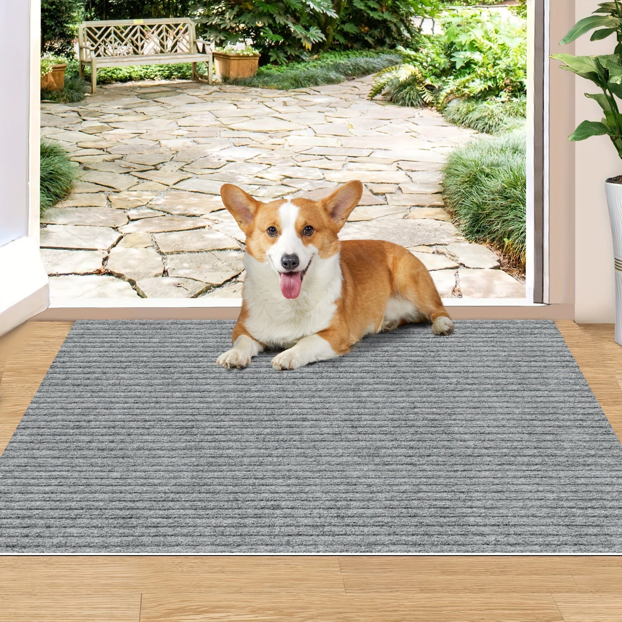Striped Non-Slip Absorbent Doormat for Entrance, Balcony, or Patio
