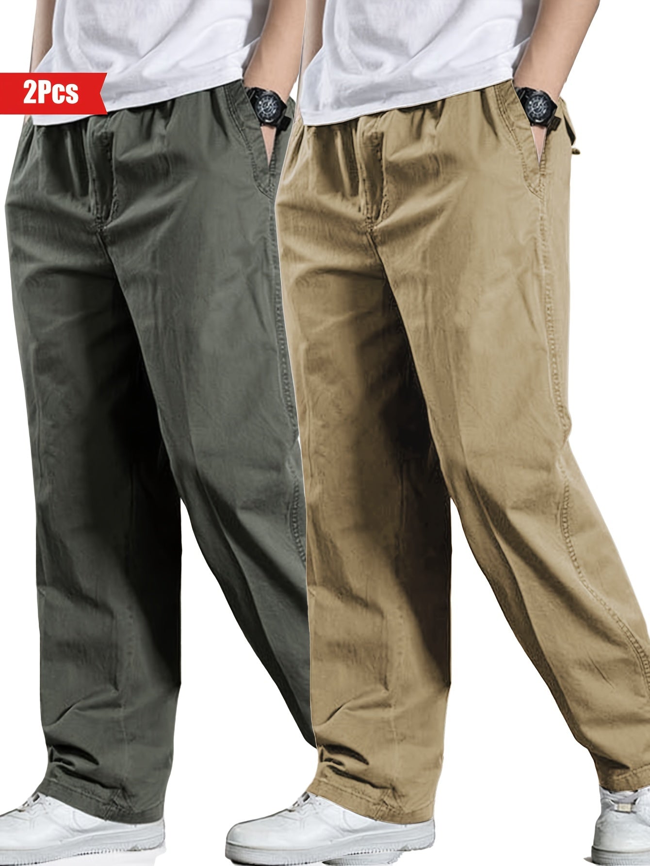 Men's Cotton Casual Pants Solid Color Loose Fit Outdoor Wear