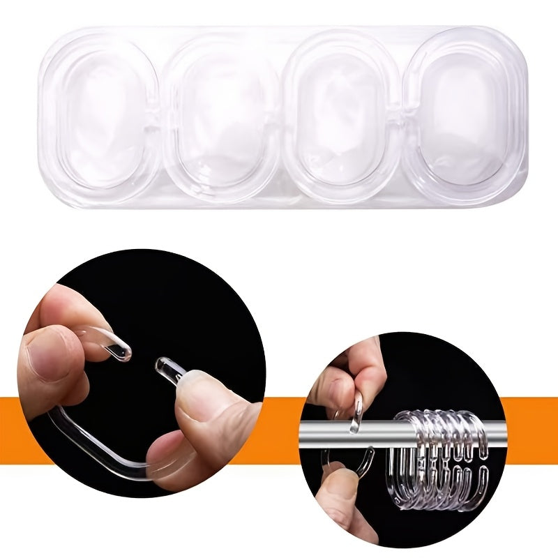 12 Durable Clear Plastic Shower Curtain Rings for Bathroom Curtains and Window Rods