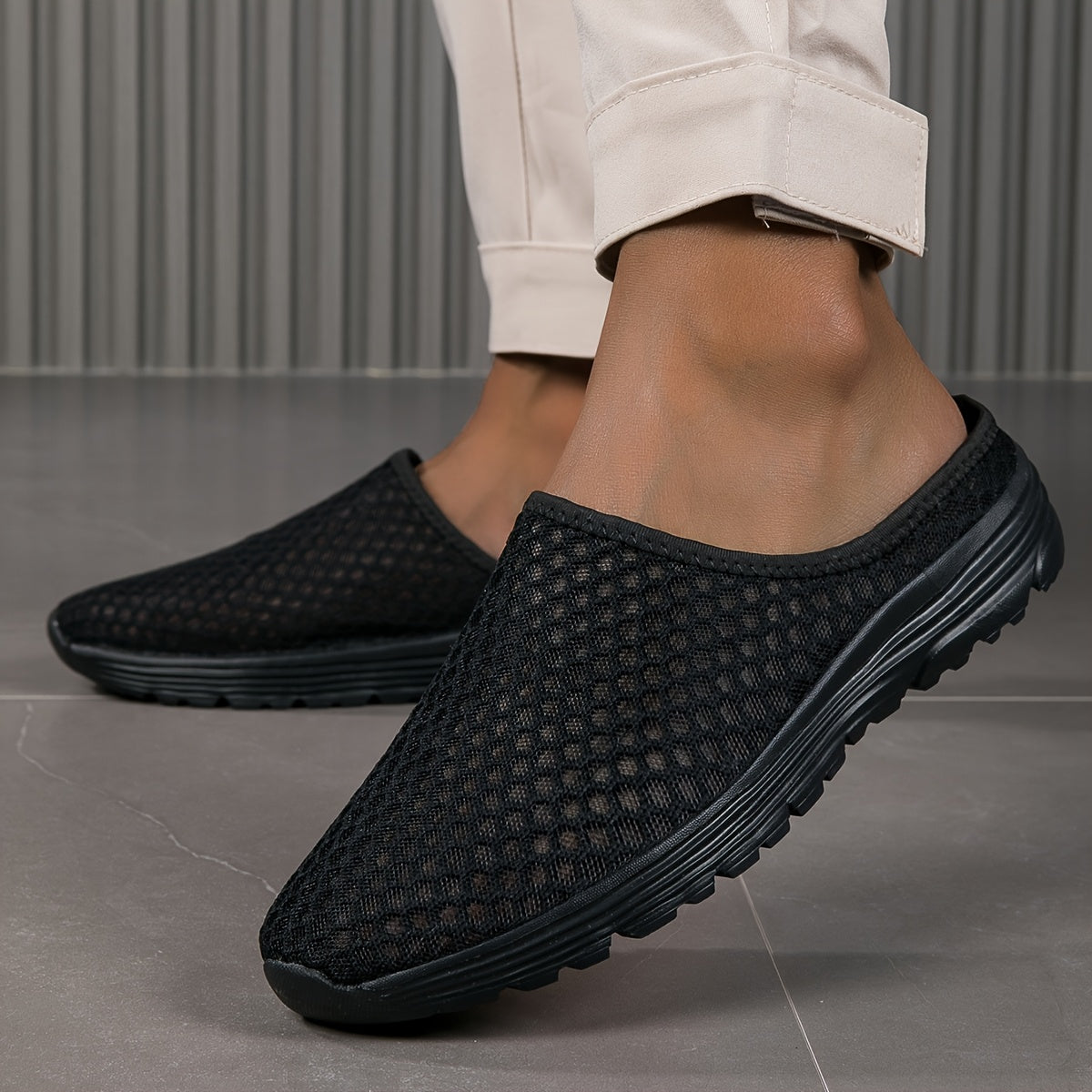 Women's Summer Breathable Mesh Slip-On Mules Lightweight Flat Casual Shoes