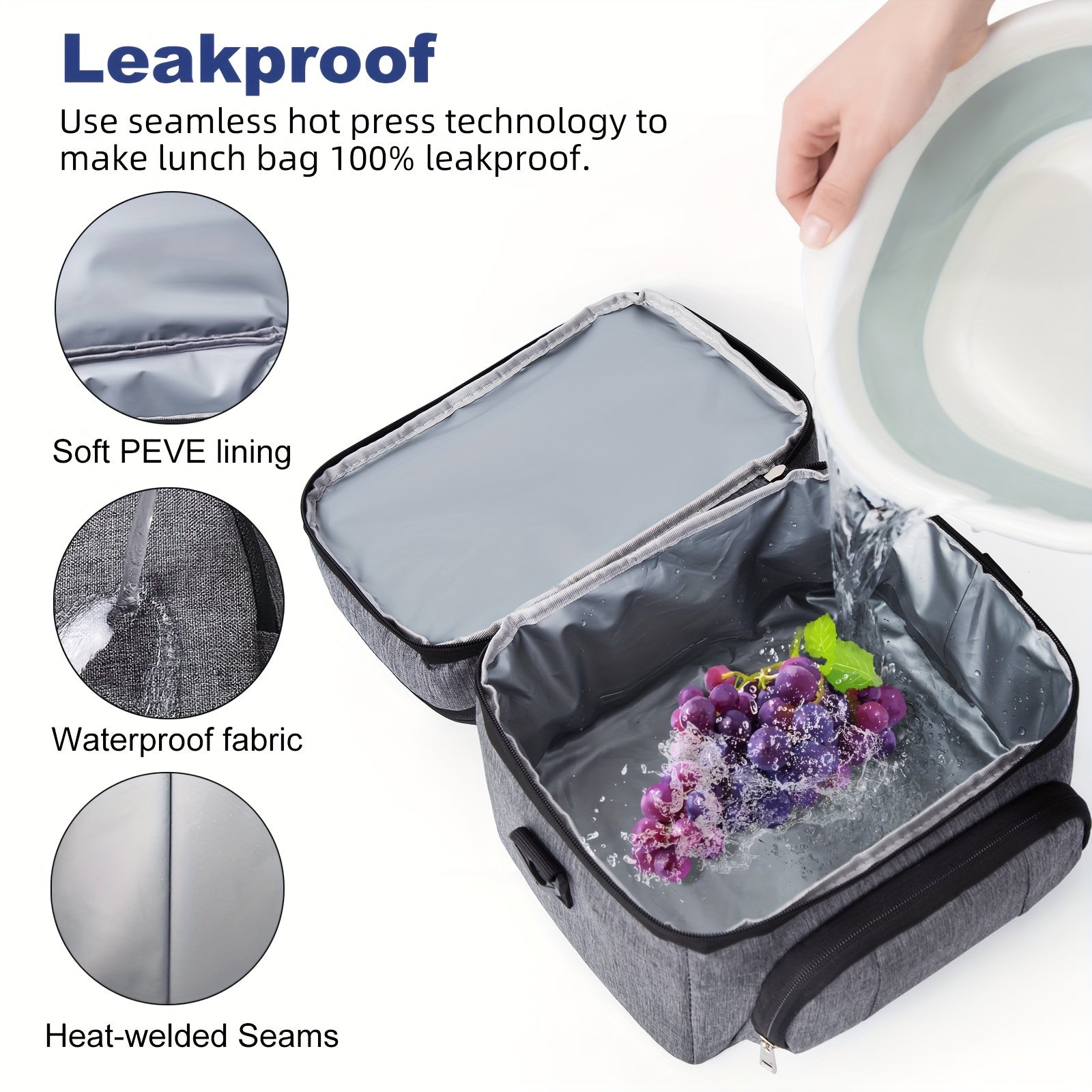 Insulated Lunch Bag Leak-Proof Tote with Adjustable Shoulder Strap for Outdoor Use