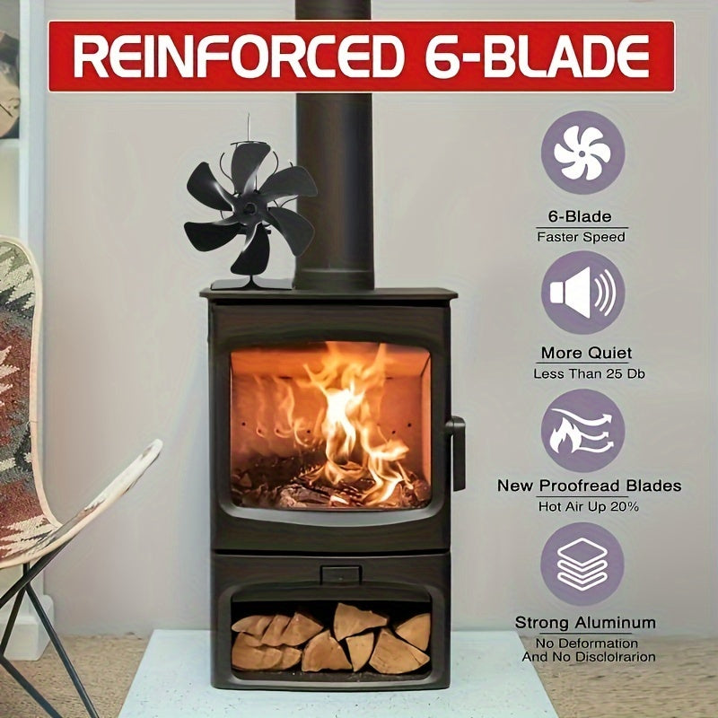Aluminum Fireplace Fan with 6 Blades, Heat Powered, Large Home Use