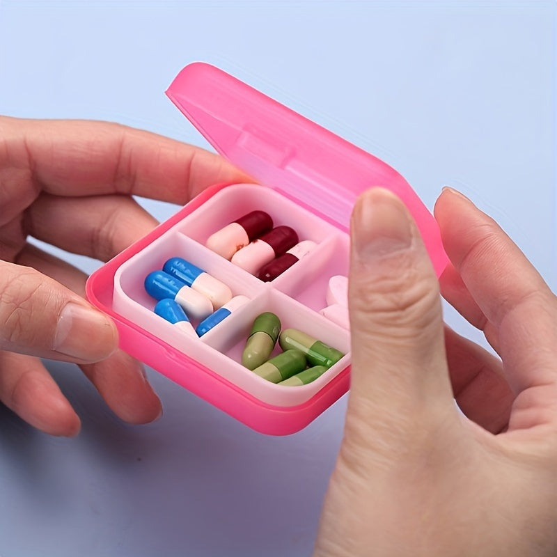 Small Portable Pill Box Four-Compartment Travel Organizer Storage Container