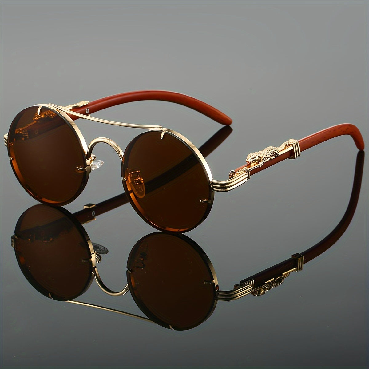 Unisex Metal Frame Glasses with Gradient Lenses Double Bridge Leopard Hinges for Climbing and Travel