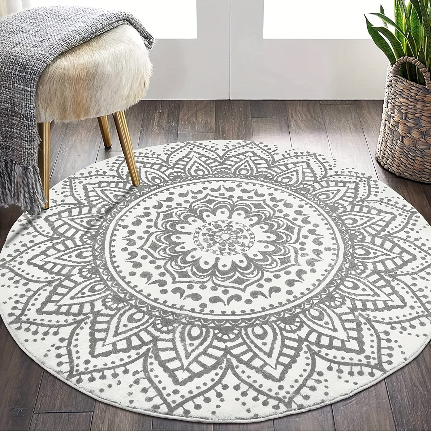 Bohemian Flower Round Carpet Rug Non-slip Indoor Living Room Bedroom Decor