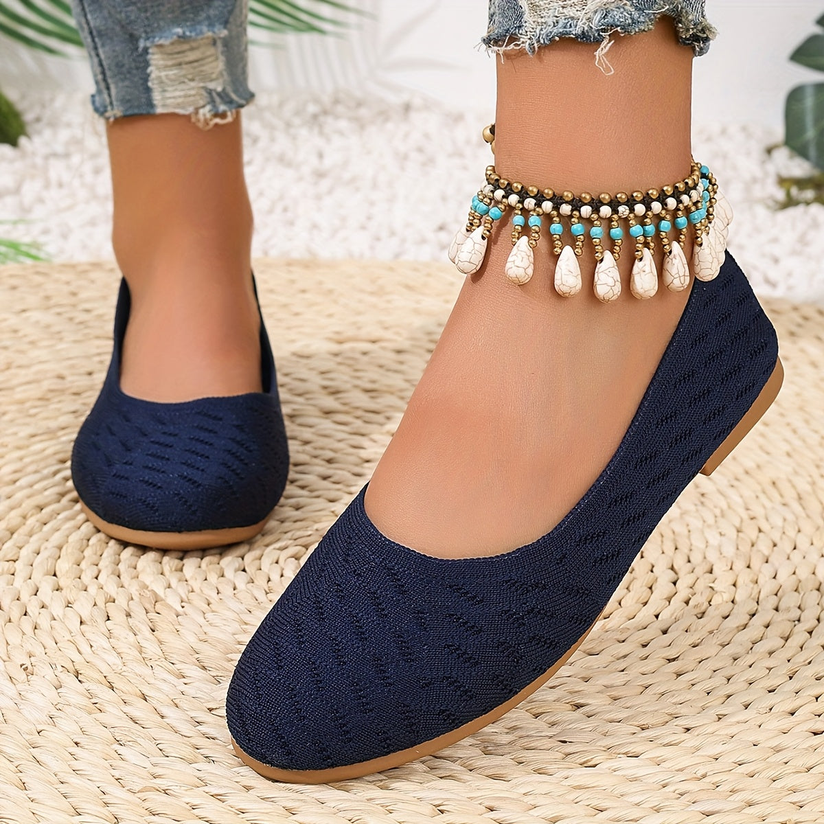 Women's Red Mary Jane Flats Casual Slip-On Shoes with TPR Sole