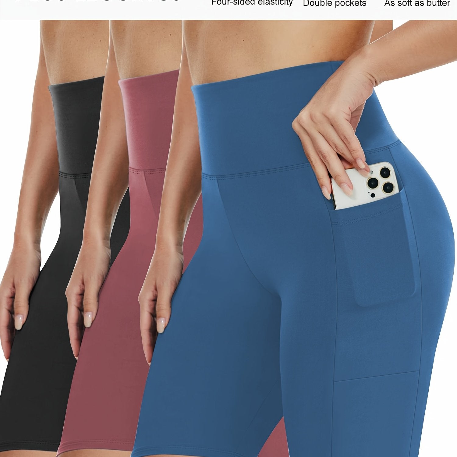 Леггинсы больших размеров с высокой талией, комплект из 3 штук, с боковыми карманами для йоги и тренировок