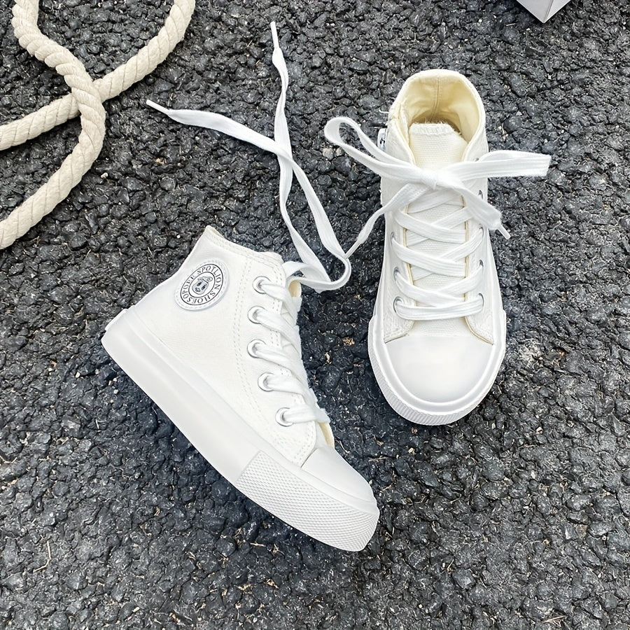 Kids Canvas Sneakers Mid Top Breathable Solid Color Casual Shoes for Spring and Fall