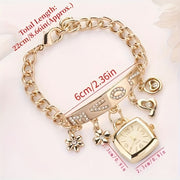 Women's Casual Tonneau Dress Watch with Love Alphabet and Flower Decor Alloy Quartz