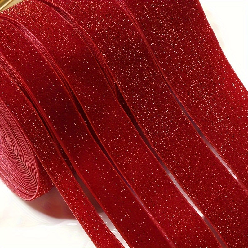 Red Velvet Ribbon 4.57m Glitter Accents for Gift Wrapping Wreaths and Decorations