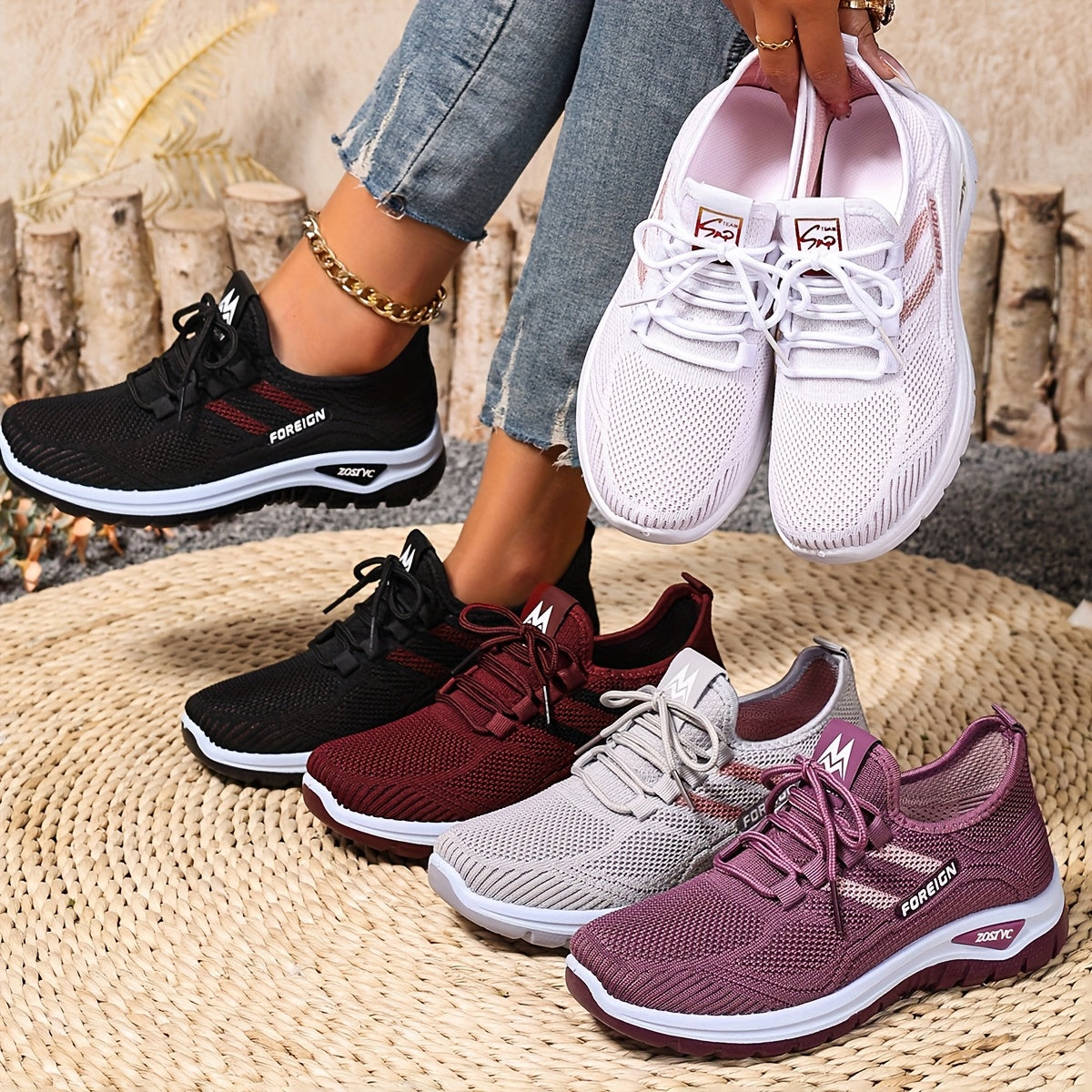 Women Plus Size Breathable Mesh Sneakers Lightweight Running Shoes White Pink