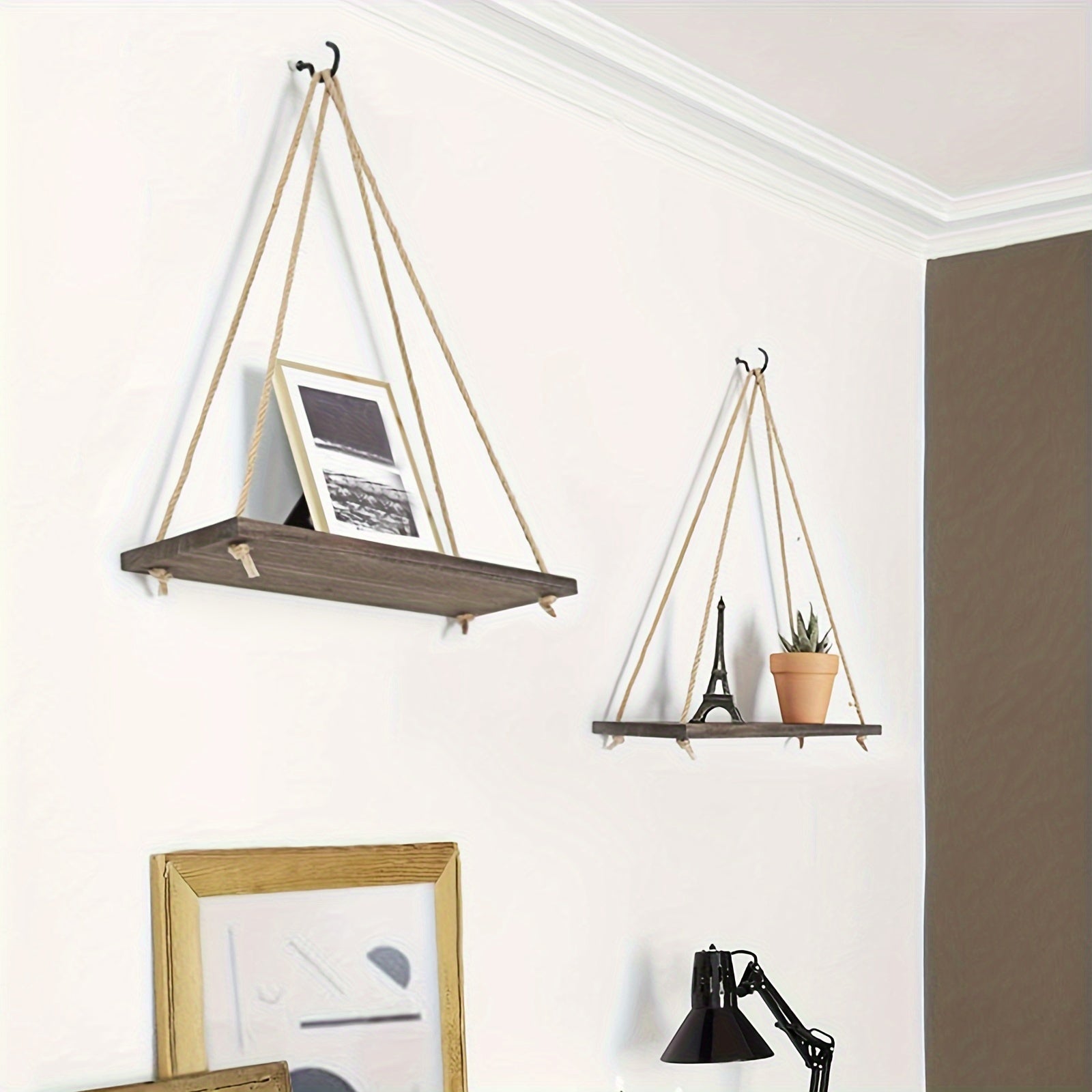 Boho Wall Shelf Set with Rustic Wood Shelves for Storage and Display