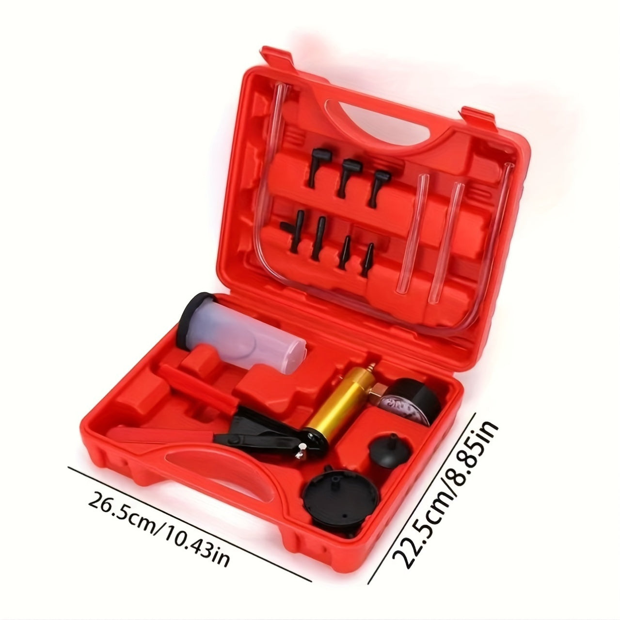 Manual Vacuum Pump Kit for Brake Bleeding and Vacuum Testing with Gauge and Adapters