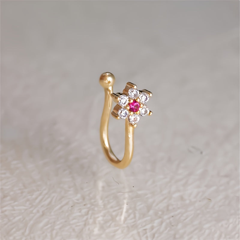 Set of 4 Women's Adjustable Brass Nose Clips with Vintage Snowflake Cherry Blossom Tulip Designs