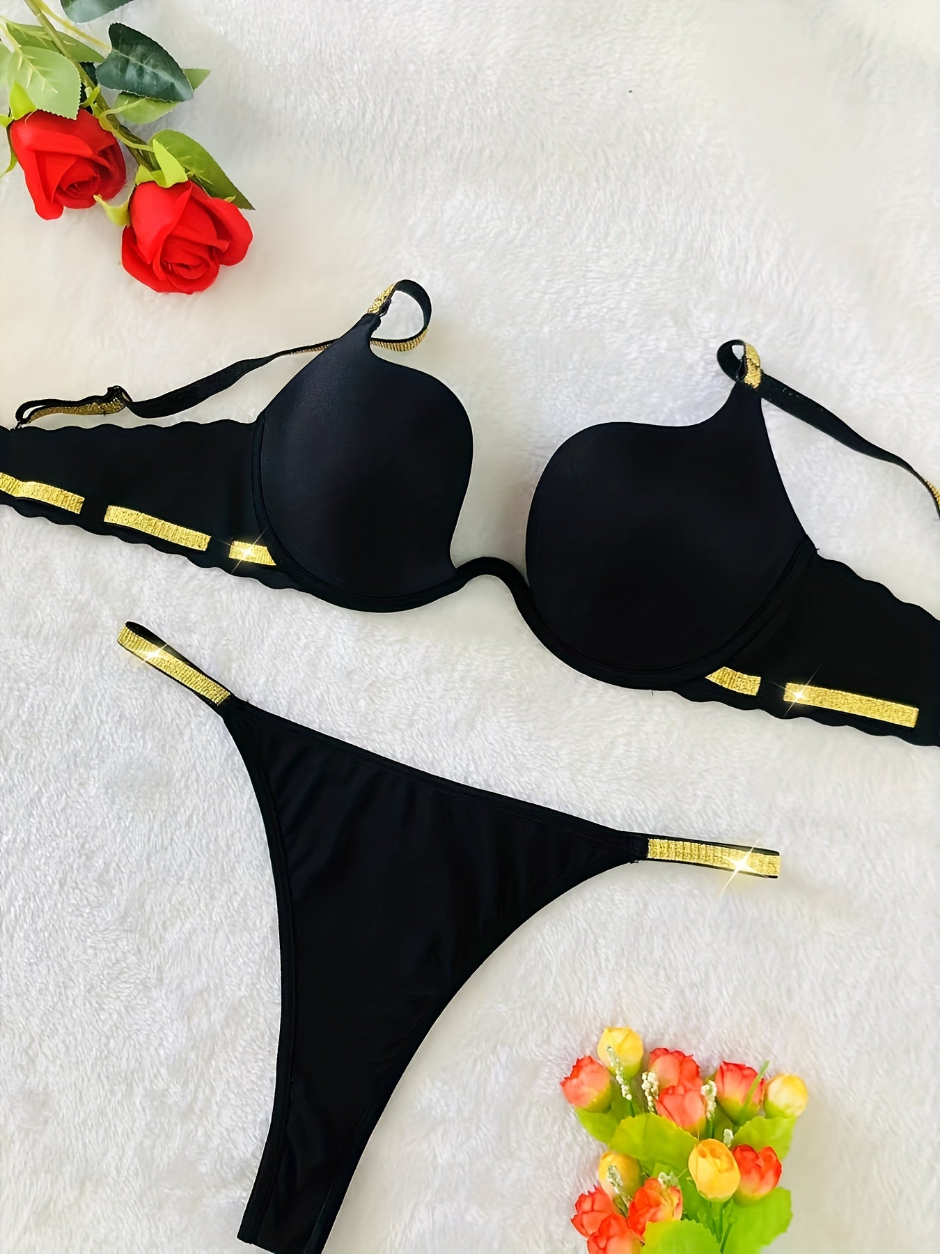 Women’s Lace Lingerie Set with Glitter Bra and Panty