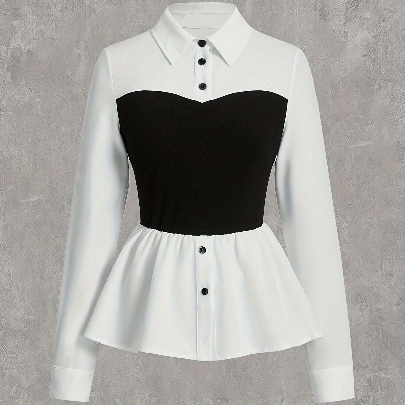 Women's Color Block Knit Blouse with Embroidered Hem Polyester Semi-Sheer for Spring Summer Fall