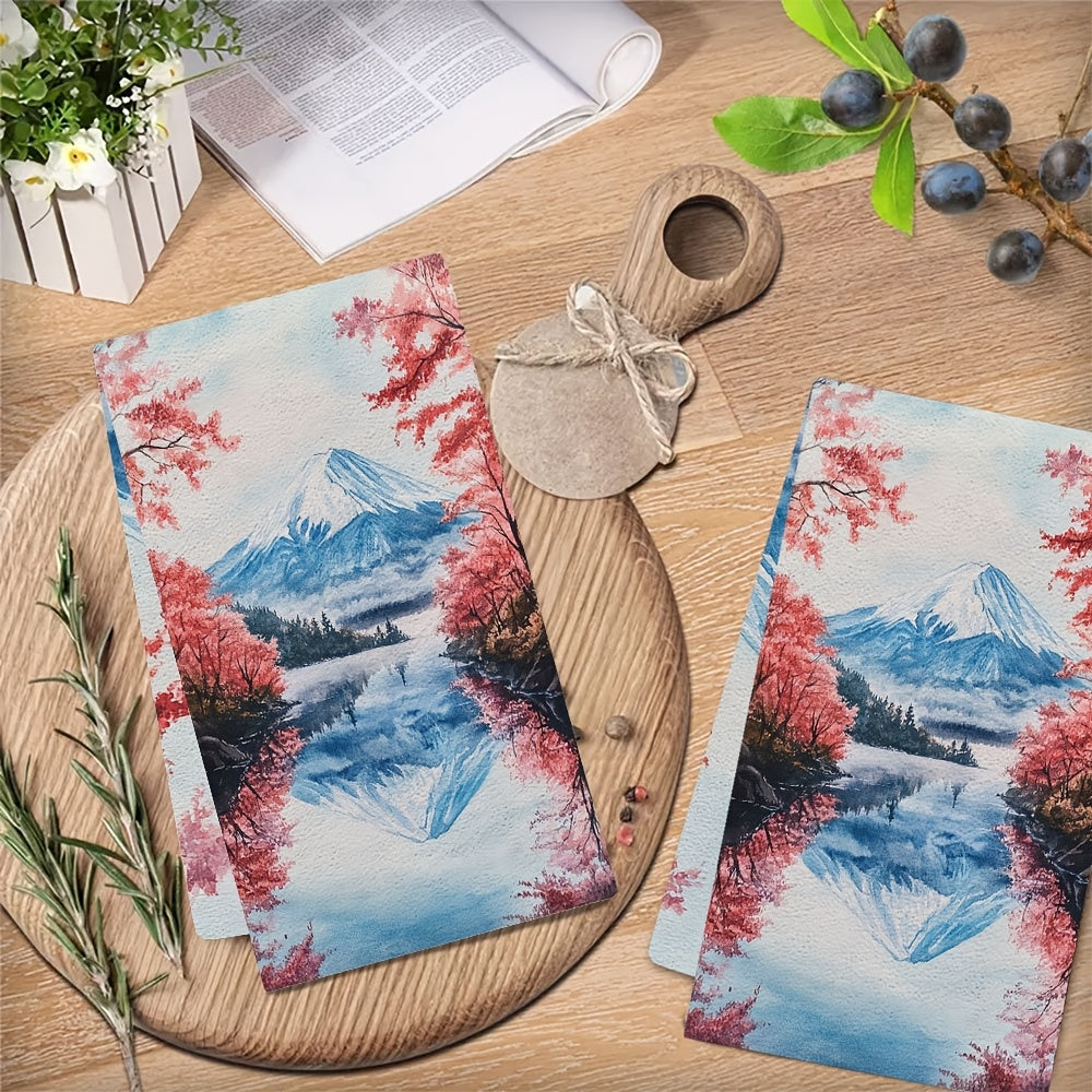 Set of 2 Ultra Plush Kitchen Towels Cherry Blossom and Hachiroku Patterns 40x60 cm