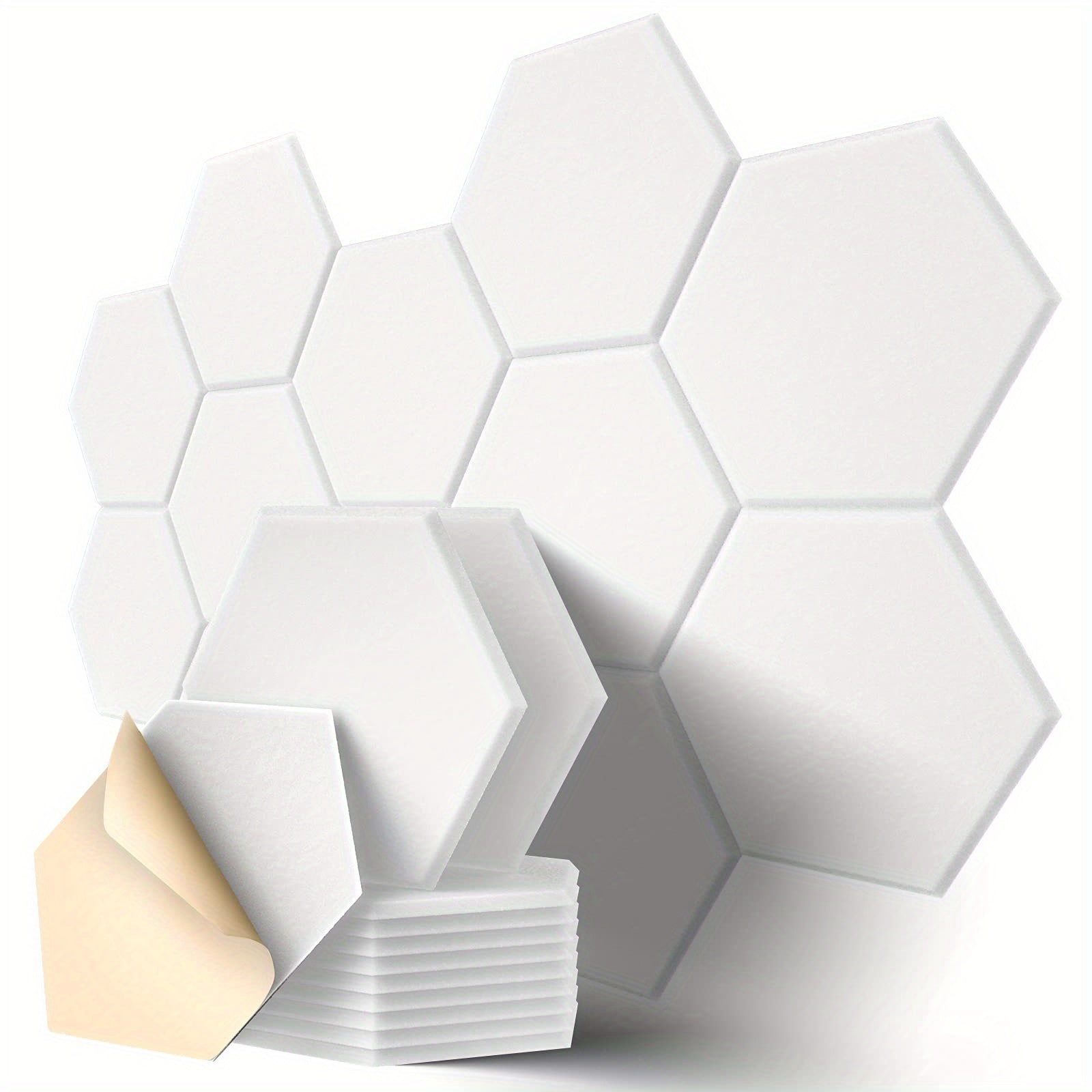 12-Pack Hexagonal Soundproof Foam Panels Self-Adhesive Flame Retardant Acoustic Wall Panels Noise Reduction Echo Control 30.48cm x 25.4cm