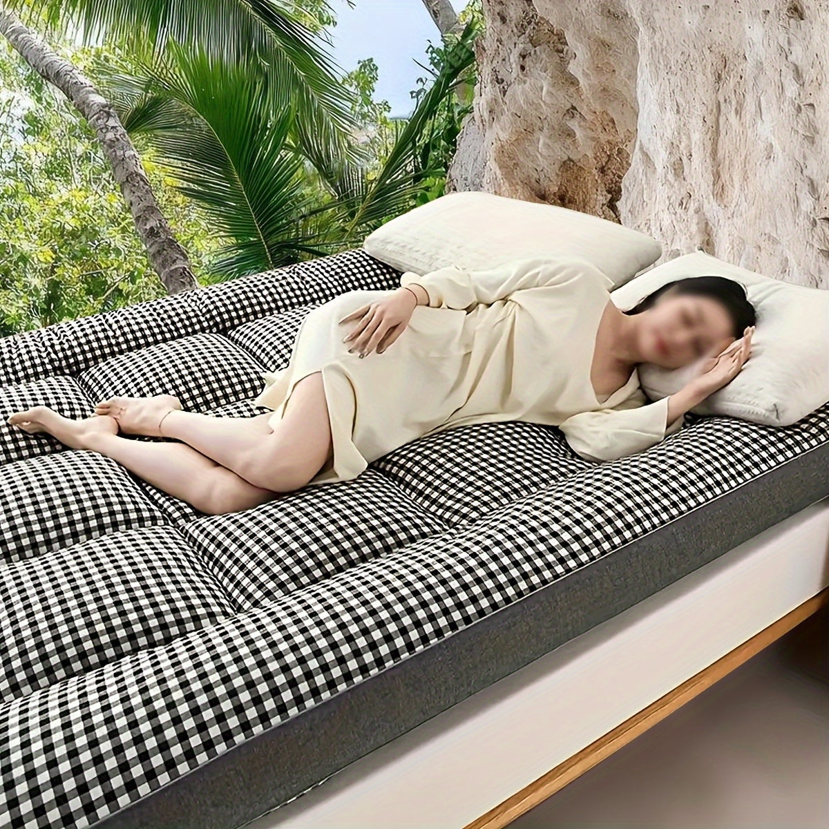 2-shaxsli plaid ko'pikli uyqu matrası, sayohat va turizm uchun, barcha mavsumlar uchun nafas oladigan polyester