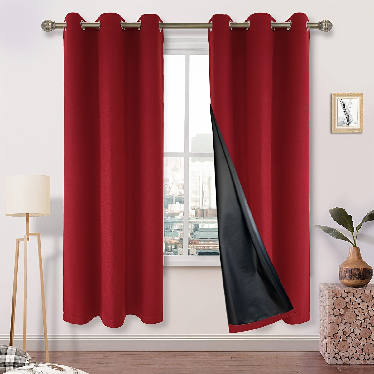 Blackout Faux Linen Textured Curtains Grommet Top for Bedroom Living Room
