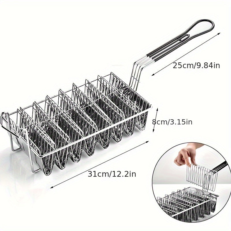 8-Slot Stainless Steel Fryer Basket for Tacos and Tortillas