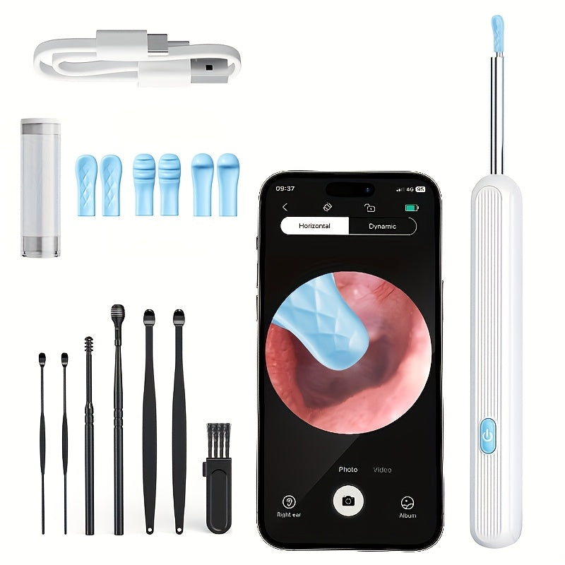 Wireless Earwax Removal Tool with Camera and Light, Rechargeable Ear Cleaning Device with 7 Scoops and Silicone Cases