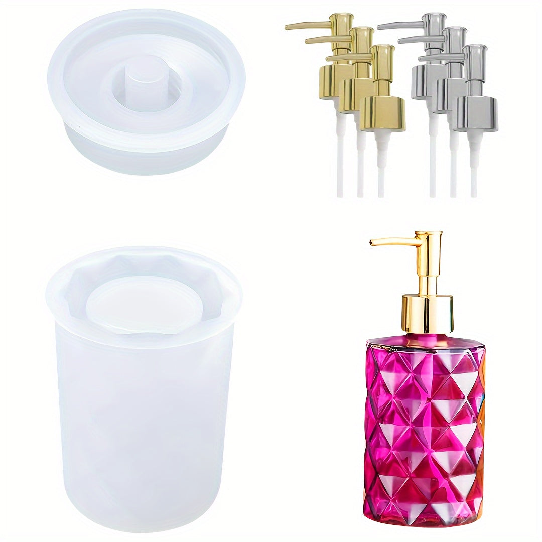 Diamond-Shaped Silicone Resin Mold Kit with Pump and Dispenser Molds for Kitchen Bathroom or Pencil Holder