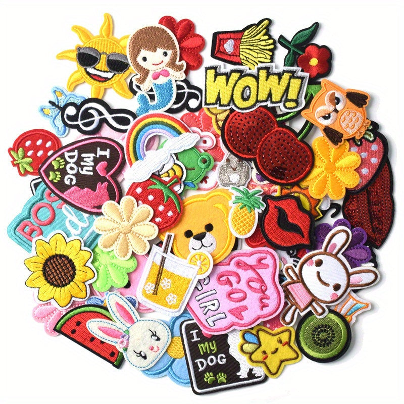 Set of 70 Cartoon Embroidered Iron-On Patches for Clothing Denim Bags Hats Assorted Designs