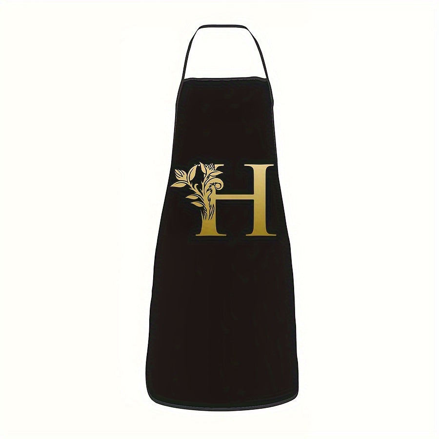 Golden Letter Printed Oil-Proof Kitchen Apron for Home Cooking