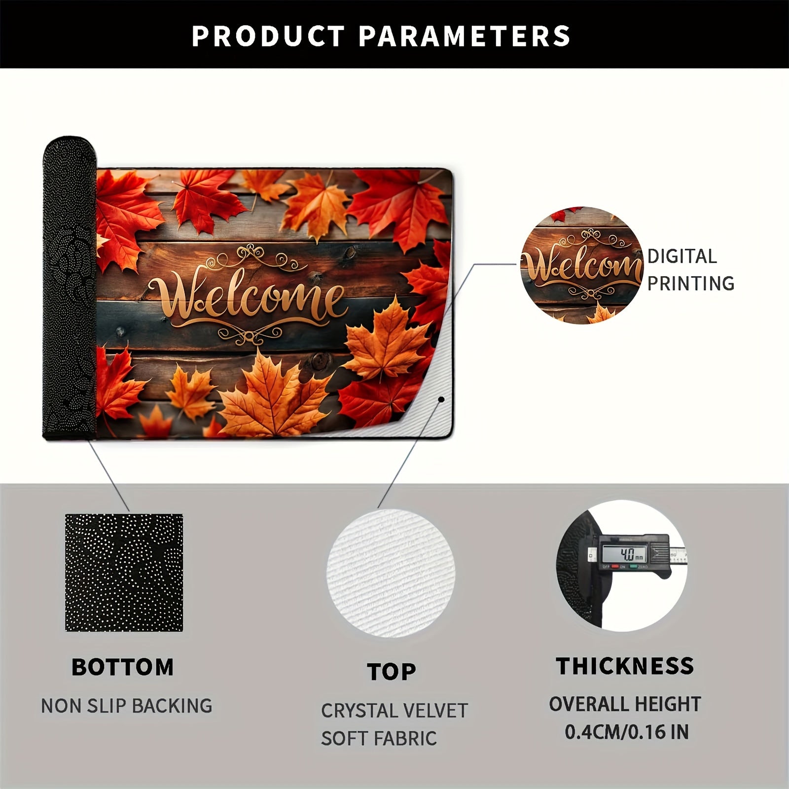 Felpudo de bienvenida con hojas de otoño, antideslizante, lavable a máquina, de poliéster, alfombra de entrada