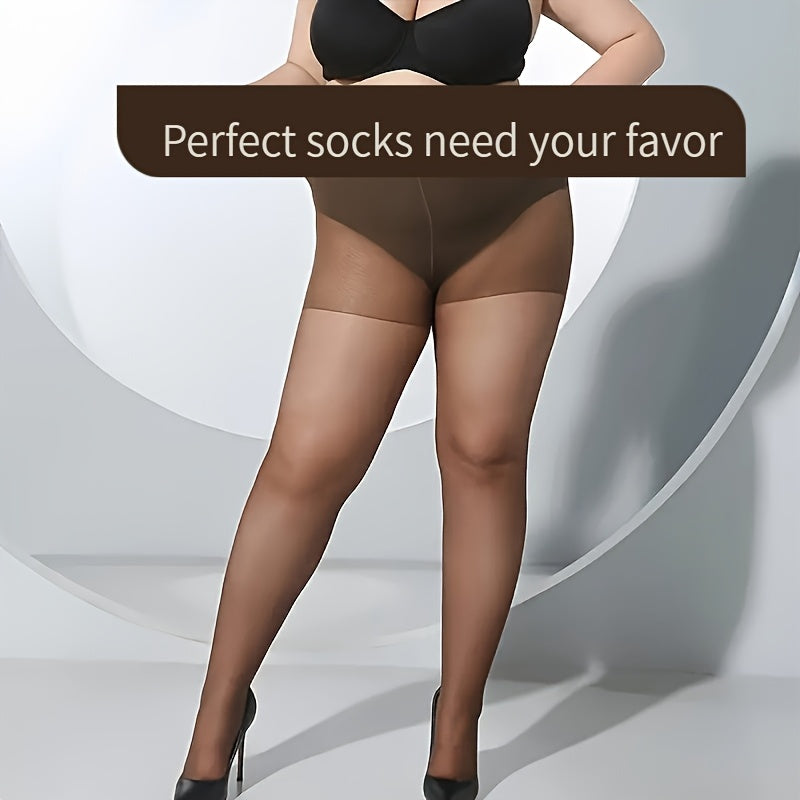 Women Plus Size High-Waist Sheer Pantyhose Nylon Spandex Knit Solid