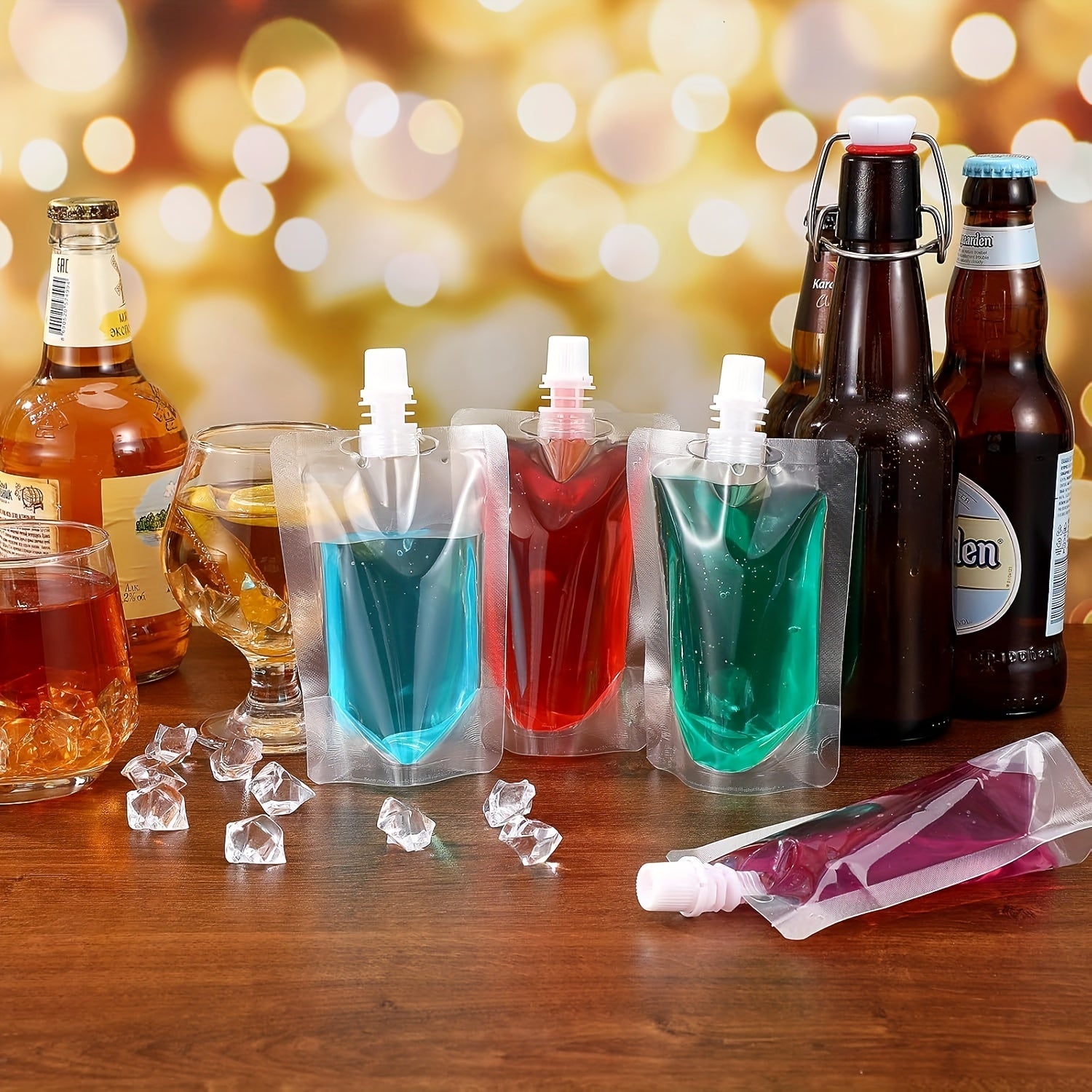 Set of 10 Clear Plastic Drink Pouches with Nozzle Leak-Proof Juice Bags for Smoothies