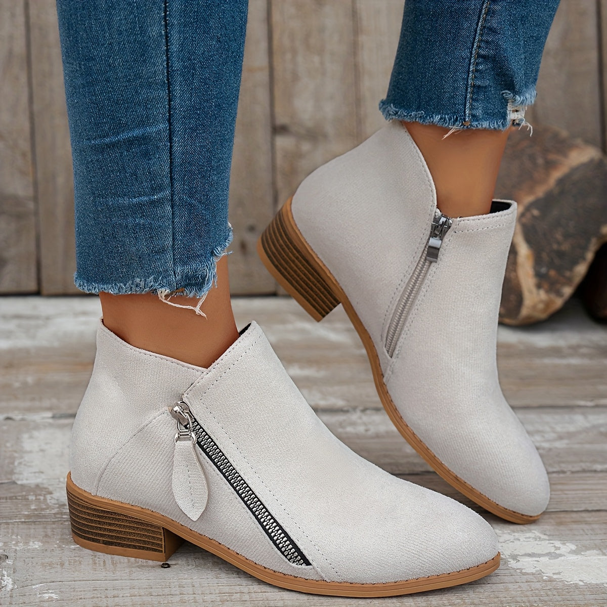 Women's Chunky Heel Chelsea Boots with Zipper Ankle Booties All-Season