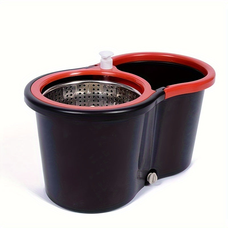 Чёрный стальной вращающийся ведёрко для швабры с божественным двойным приводом, ручное управление для лёгкой установки. Идеальный инструмент для уборки дома для влажной и сухой уборки в спальнях.