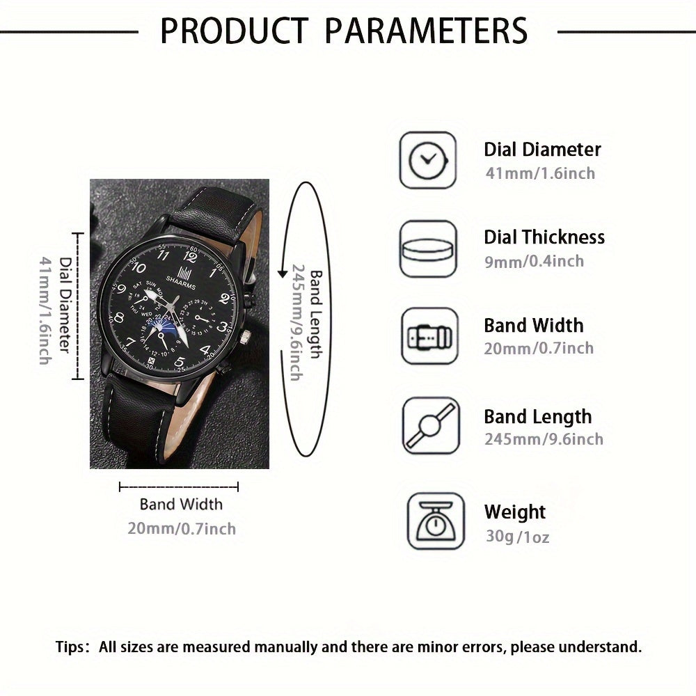 Men's Accessories Set 3-Piece Watch Wallet Glasses Business Sports Quartz Analog Leather