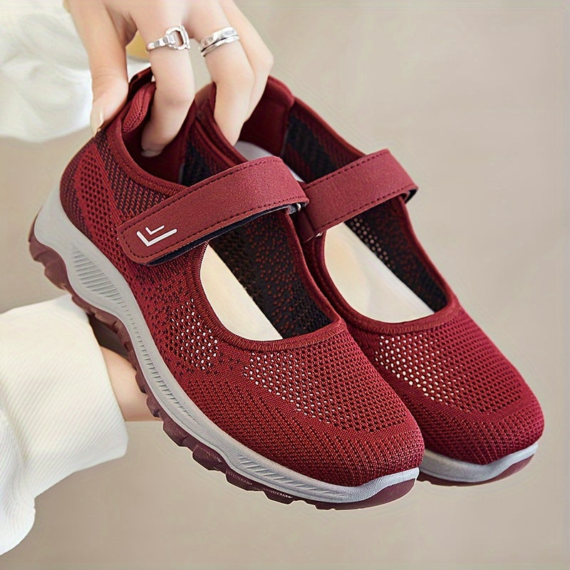 Women's Mesh Walking Shoes Solid Color Ankle Band Soft Sole Sneakers