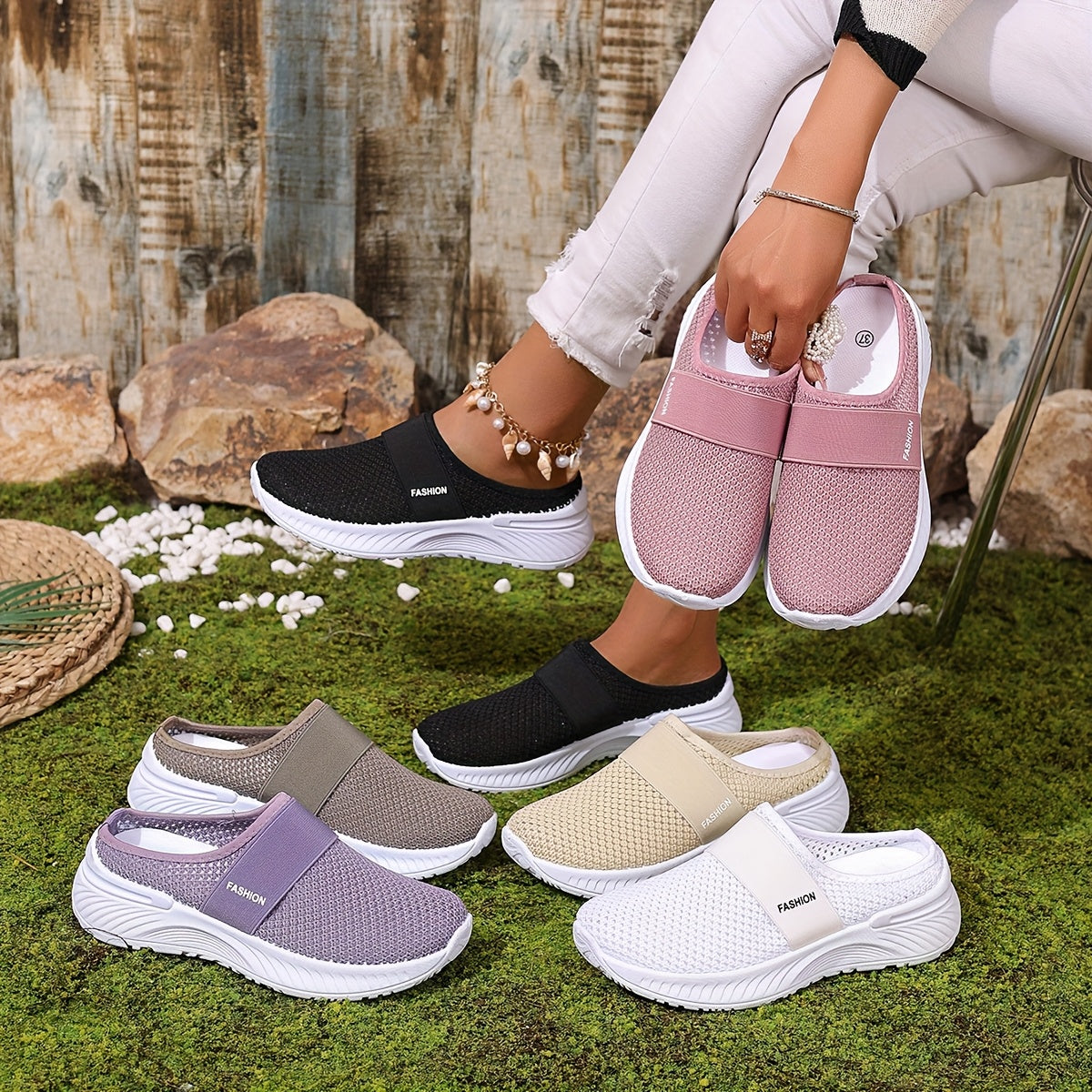 Women's Slip-On Sneakers Breathable Fabric Cushioned Sole Casual Shoes